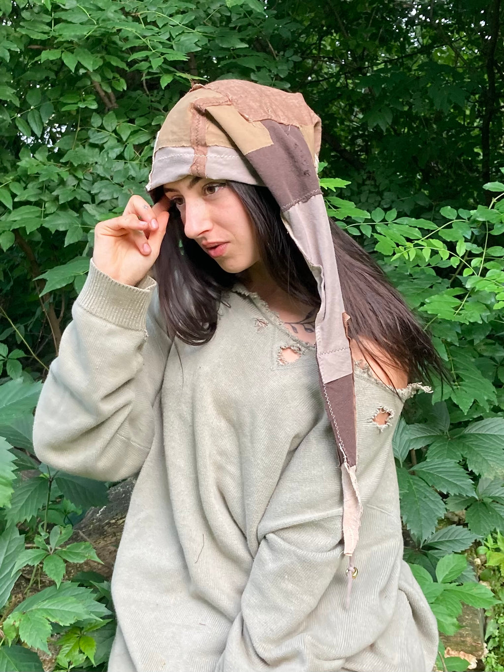 patchwork cotton jester hat w/ bells