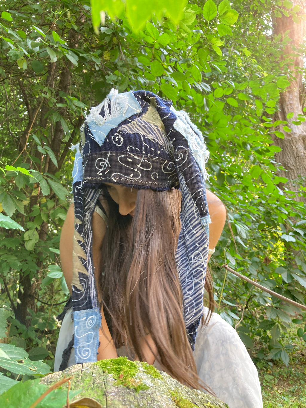 blue swirl jester hat w/ grateful dead patches