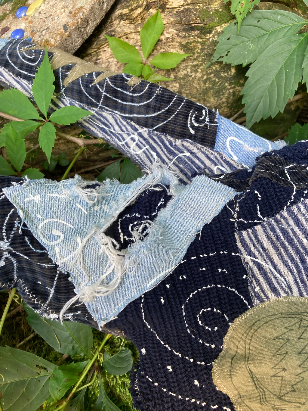 blue swirl jester hat w/ grateful dead patches
