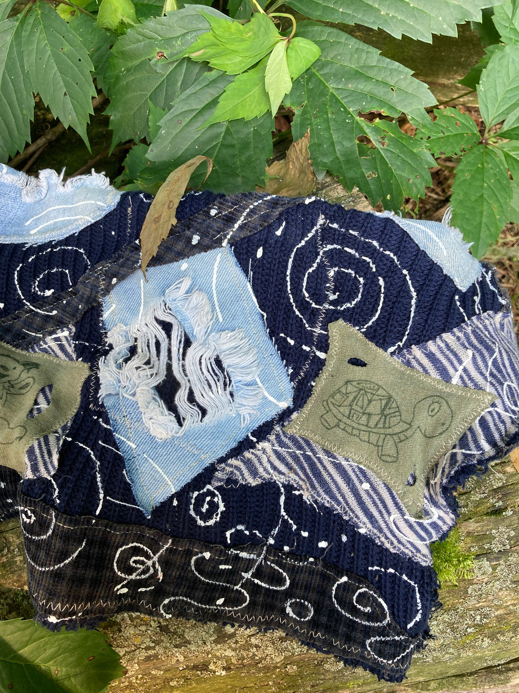 blue swirl jester hat w/ grateful dead patches