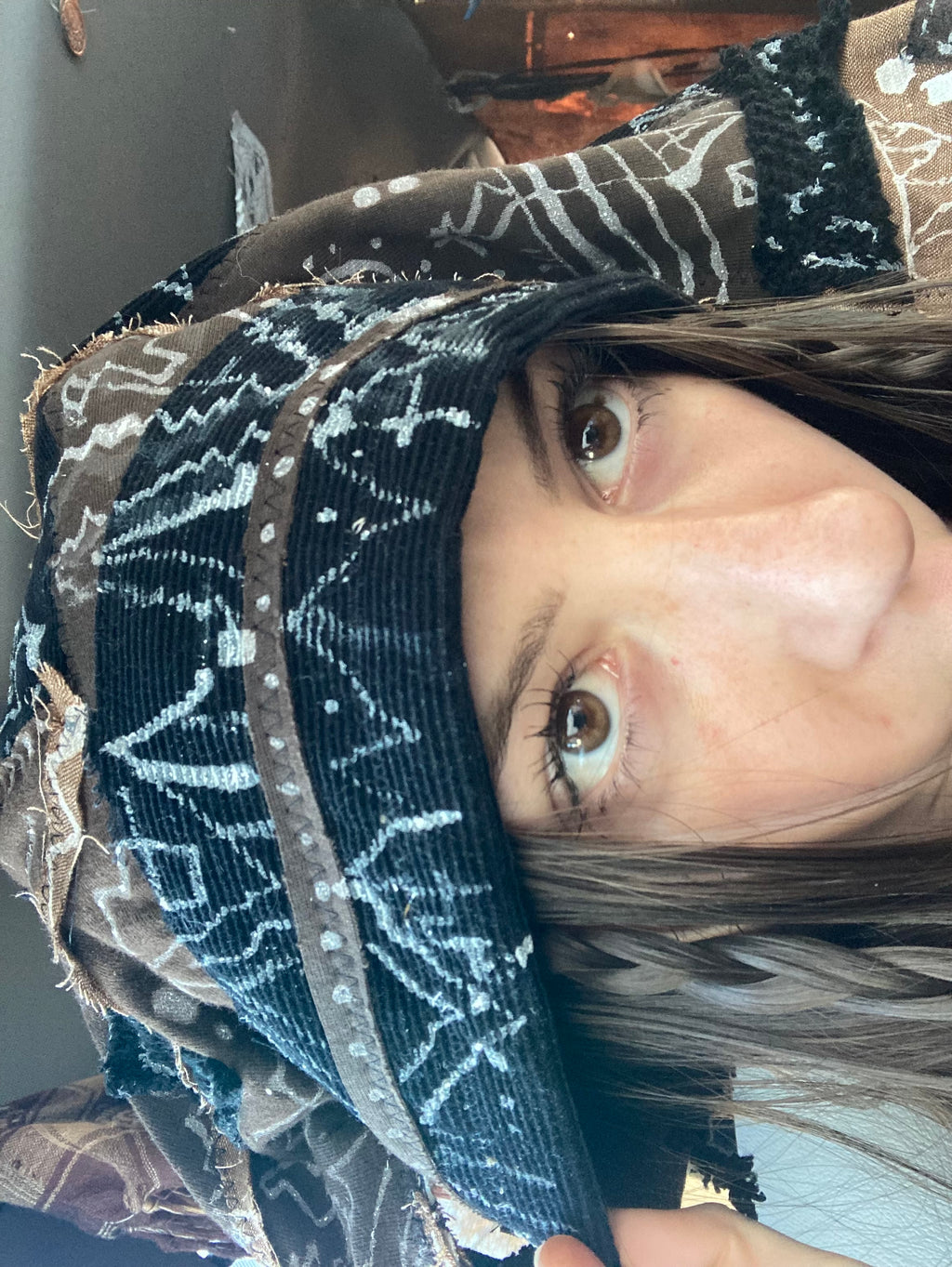 brown & black patchwork cotton hat
