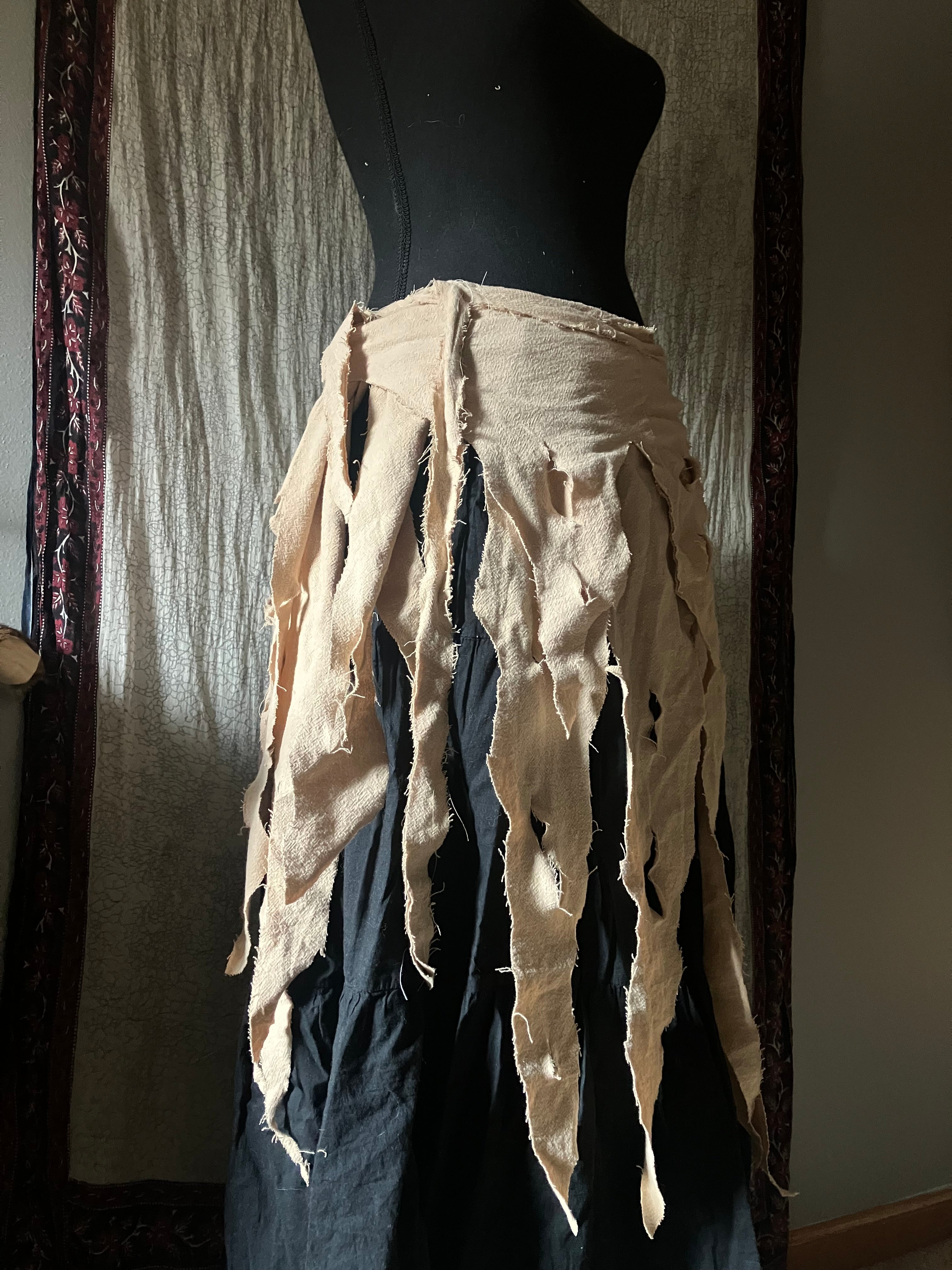 two piece cotton & cashmere fairy dress w/ feathers + cayote pelt