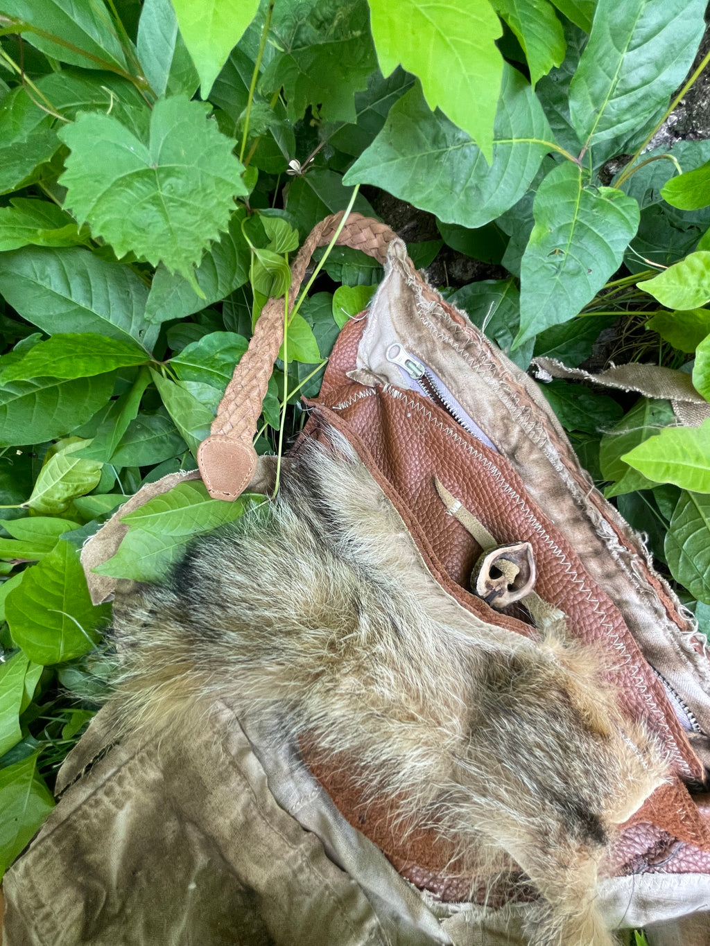 coyote pelt + leather belt bag