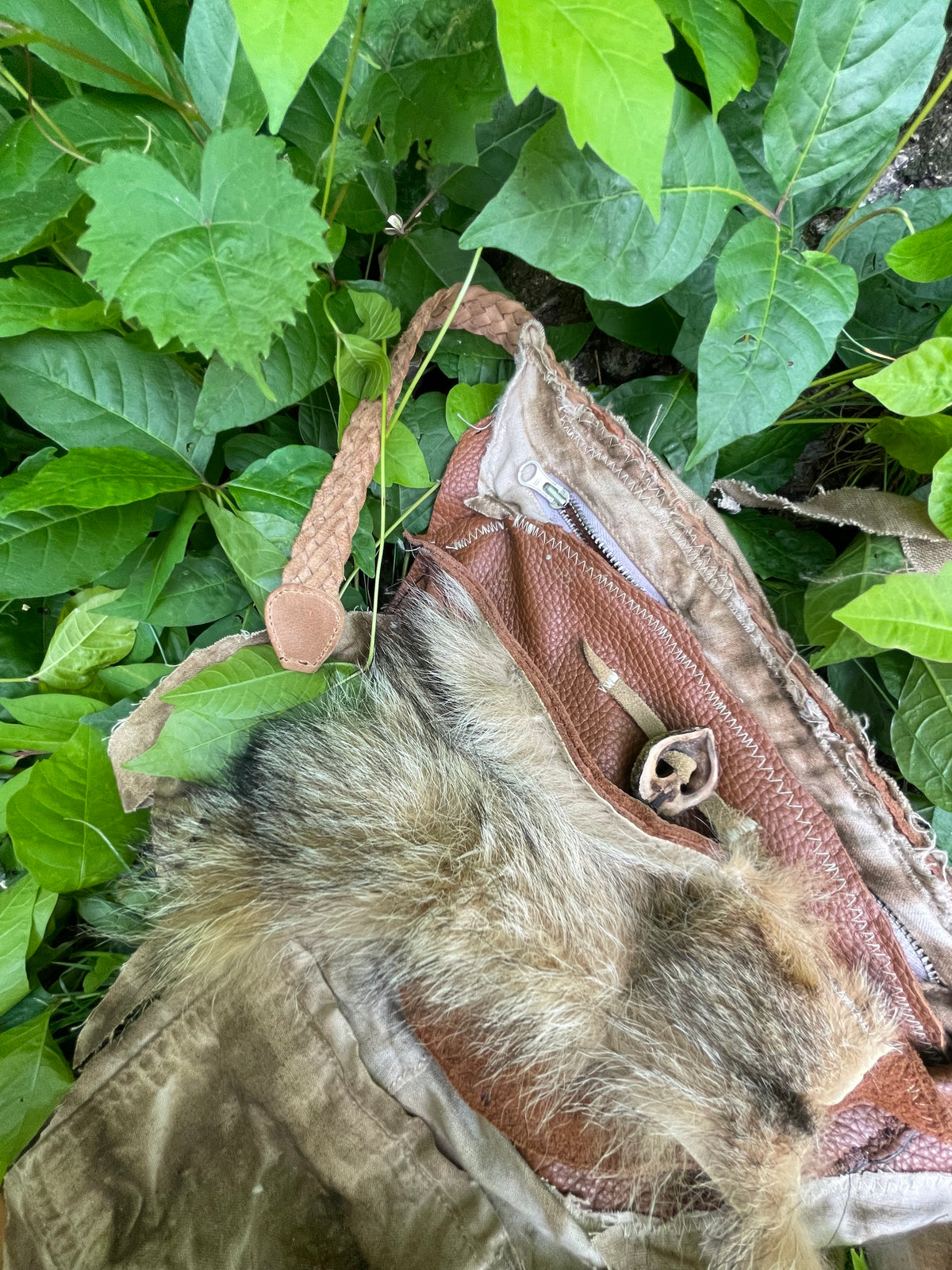 coyote pelt + leather belt bag