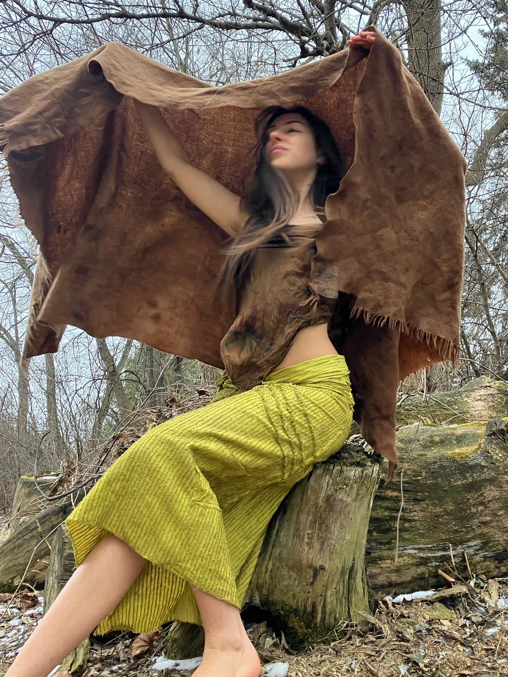 herbal stained vintage linen skirt with pockets