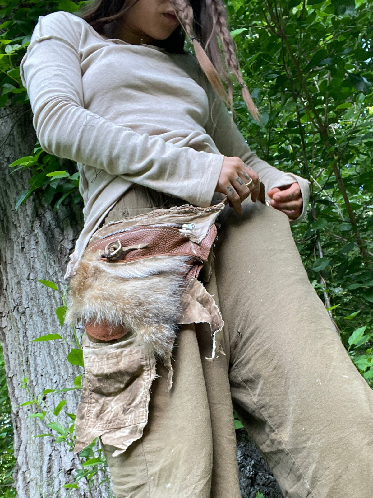coyote pelt + leather belt bag
