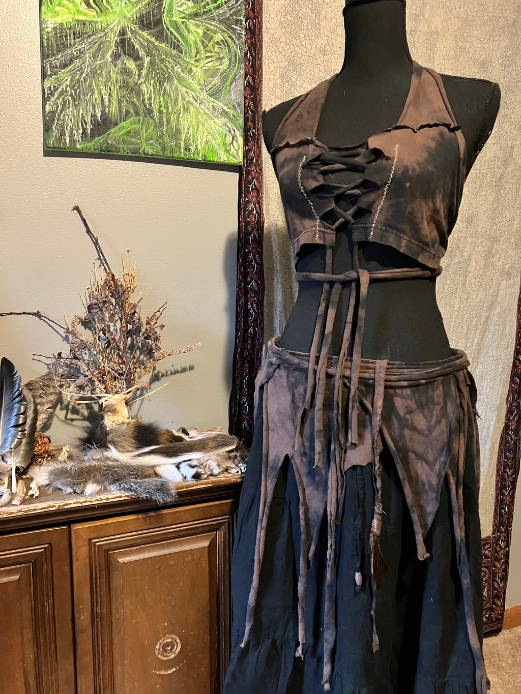two piece fairy dress with pockets + feather