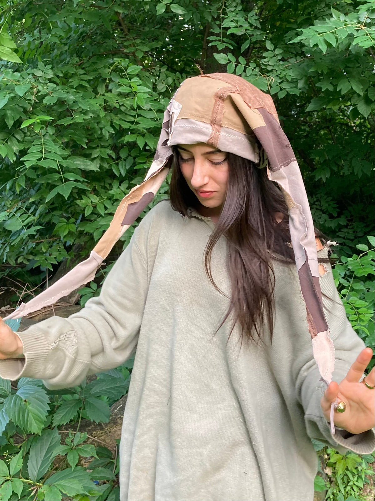patchwork cotton jester hat w/ bells
