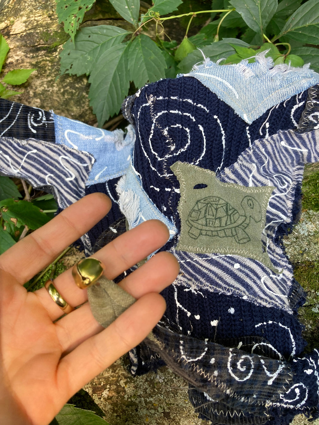 blue swirl jester hat w/ grateful dead patches