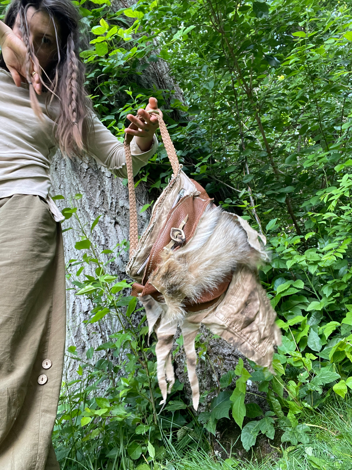 coyote pelt + leather belt bag