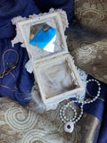 wooden jewelry box with coyote pelt, mirrors & pearls