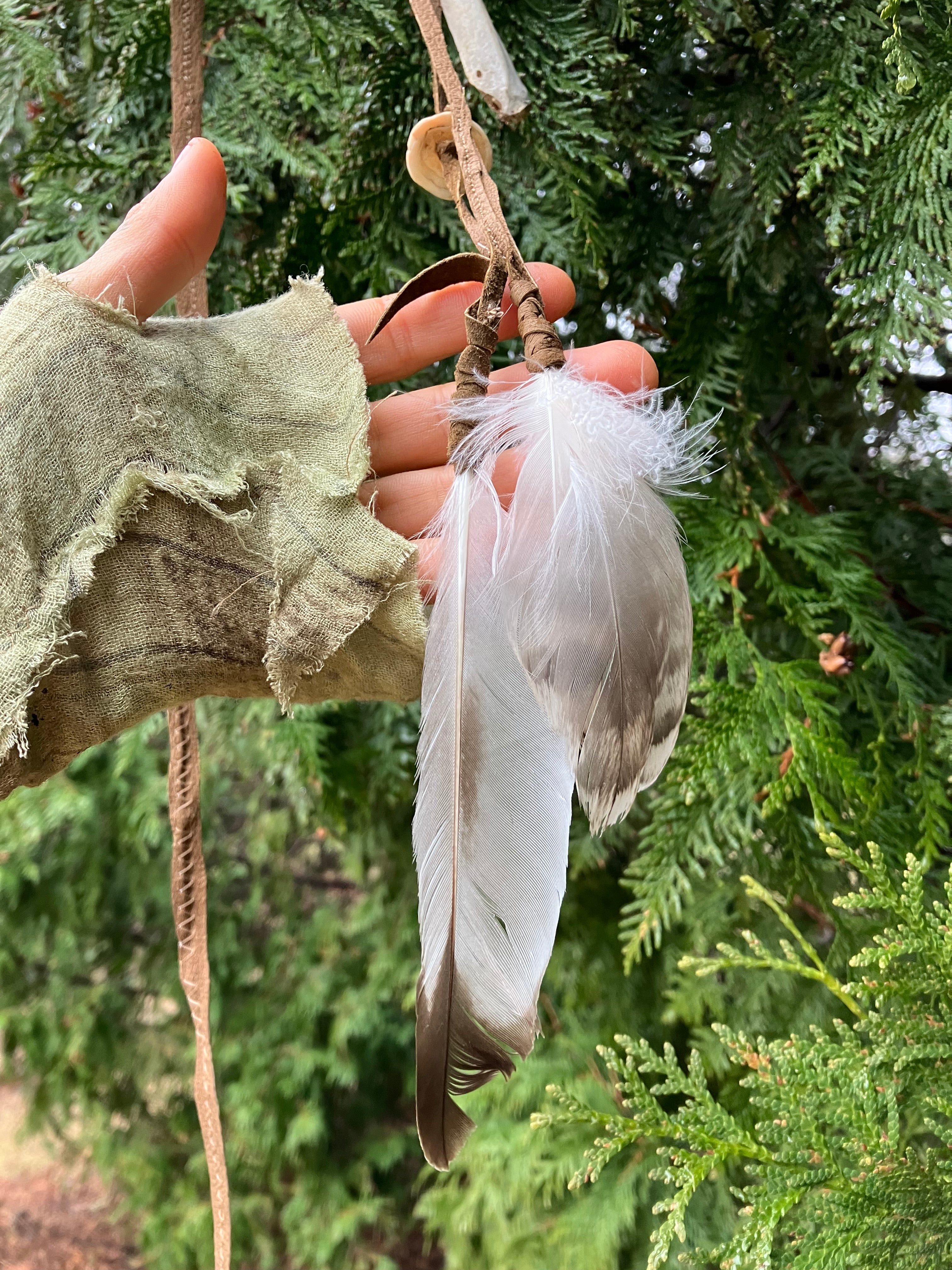 necklace w/ wildcrafted bone, shell & feathers