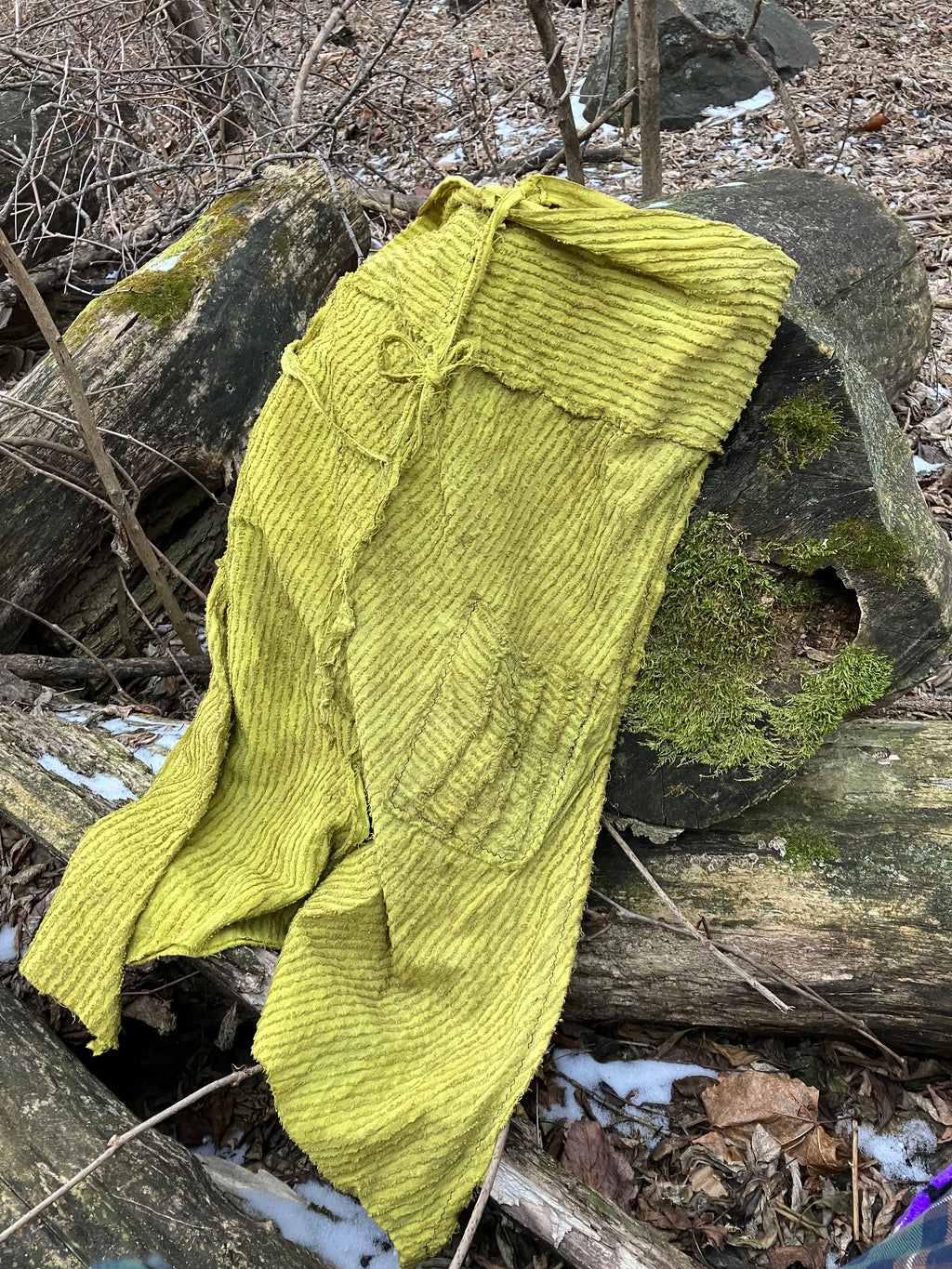 herbal stained vintage linen skirt with pockets