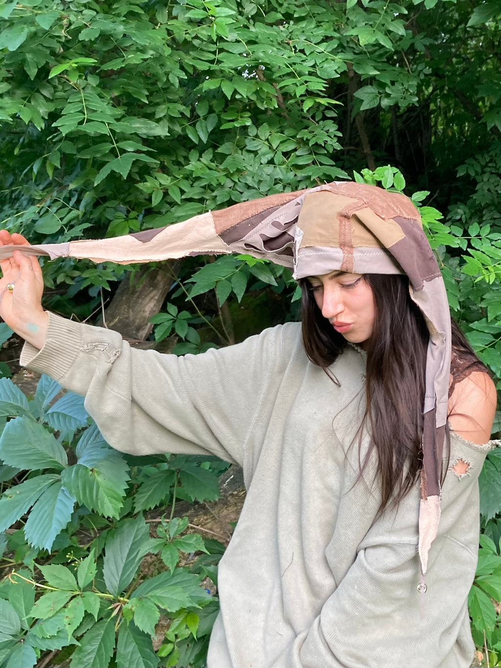 patchwork cotton jester hat w/ bells