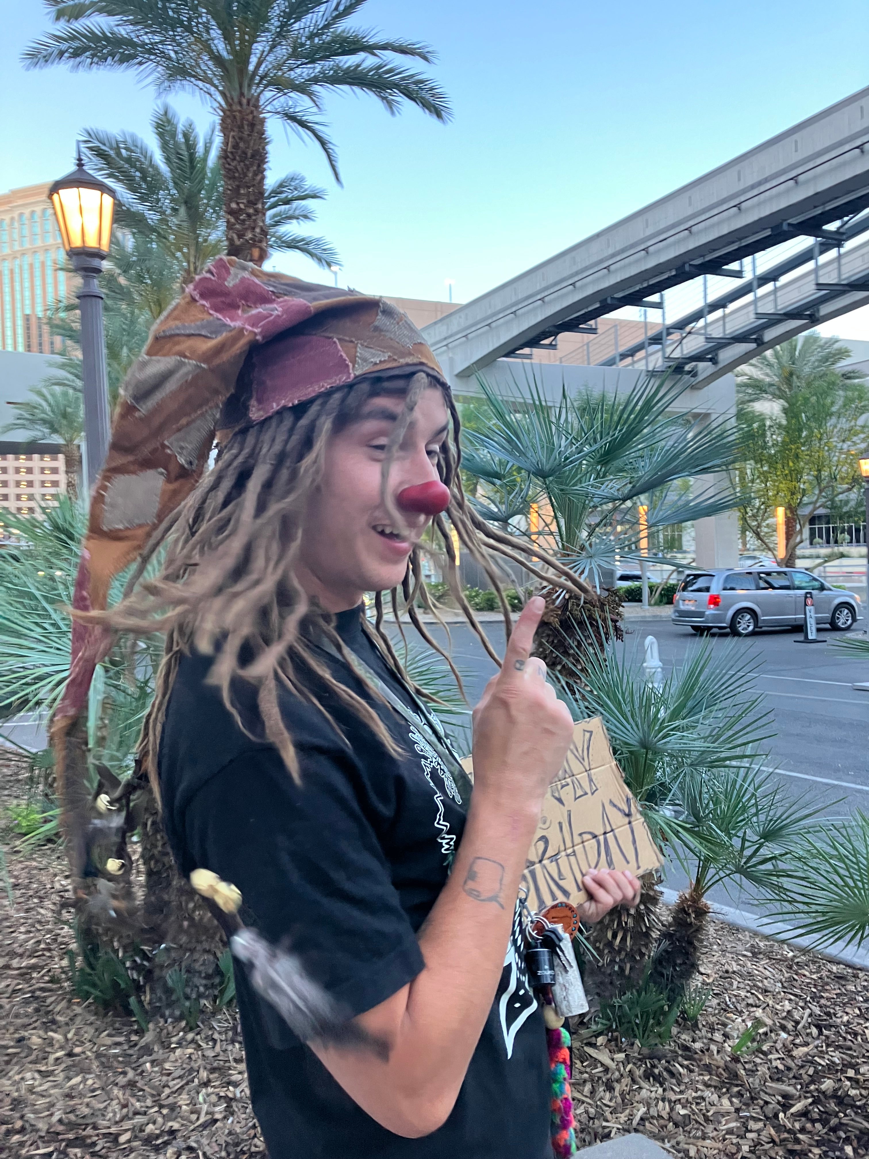 cotton patchwork hat with feathers + bells