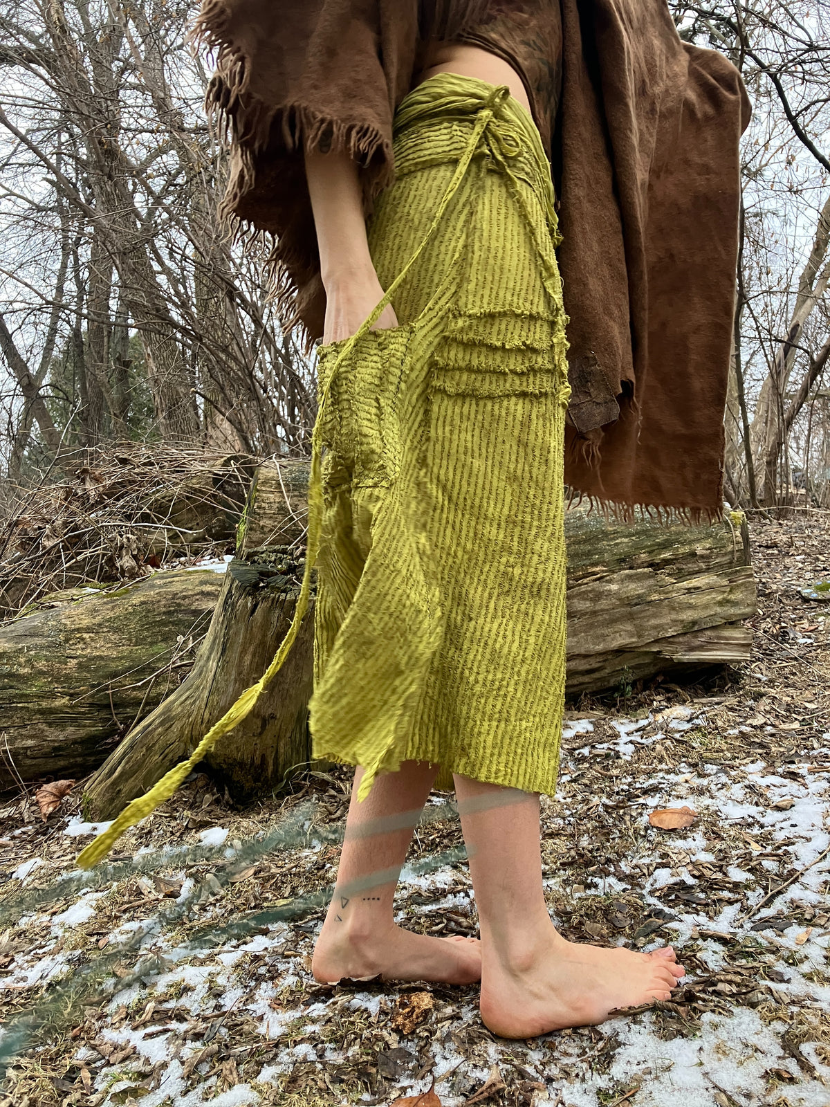 herbal stained vintage linen skirt with pockets
