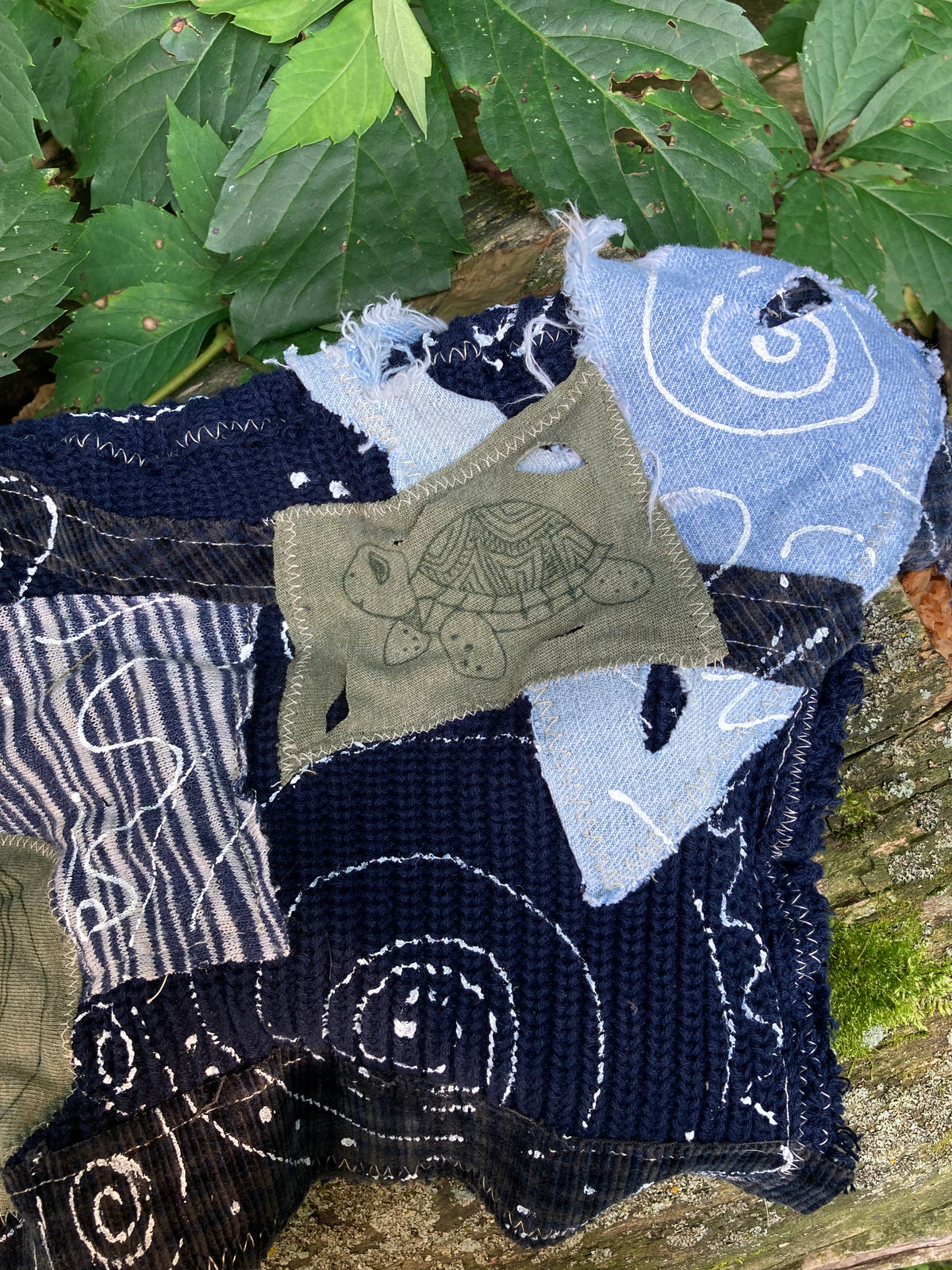 blue swirl jester hat w/ grateful dead patches
