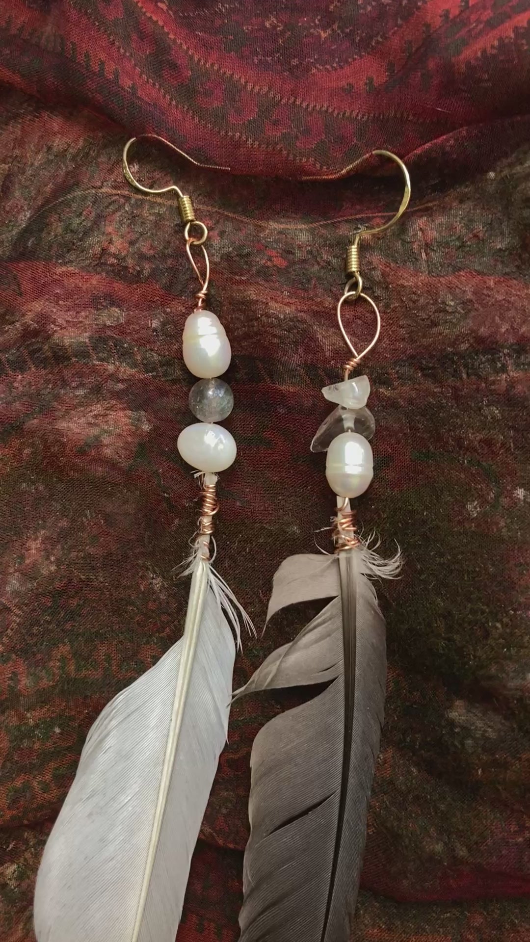 18k gold earrings • freshwater pearls & quartz